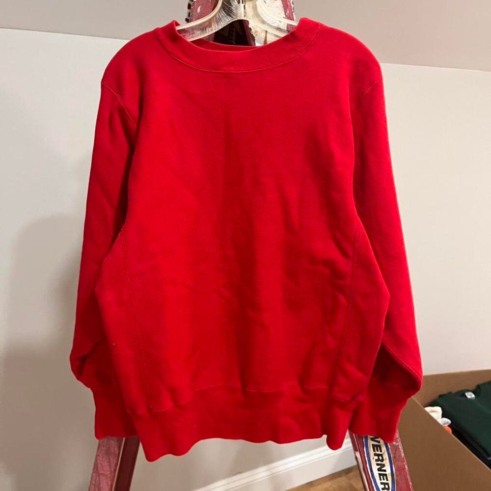 Vintage dark Red Crewneck Sweatshirt Size L Thick Cotton Classic Pullover Cuffed